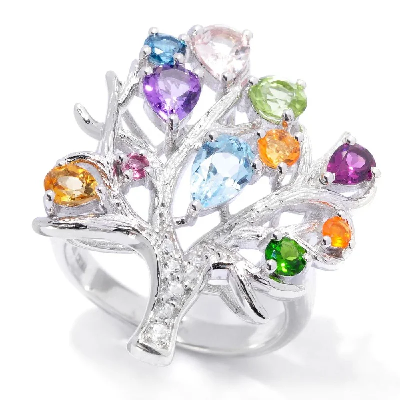 Chipped band ring-2.21ctw Multi Gemstone Tree of Life Ring