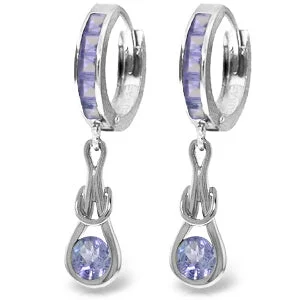 Muted dye earrings-2.25 Carat 14K Solid White Gold Huggie Earrings Dangling Tanzanite