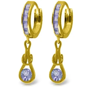 Satin turquoise earrings-2.25 Carat 14K Solid Yellow Gold Huggie Earrings Dangling Tanzanite