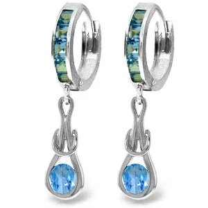 Carved groove earrings-2.5 Carat 14K Solid White Gold Light As A Feather Blue Topaz Earrings