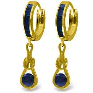 Cotton braid earrings-2.6 Carat 14K Solid Yellow Gold Huggie Earrings Dangling Sapphire