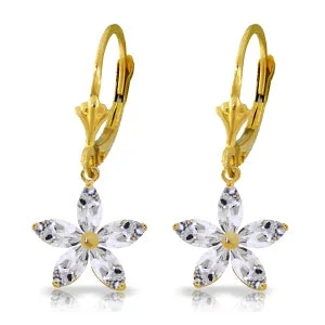 Curved metal earrings-2.8 Carat 14K Solid Yellow Gold Astonish White Topaz Earrings