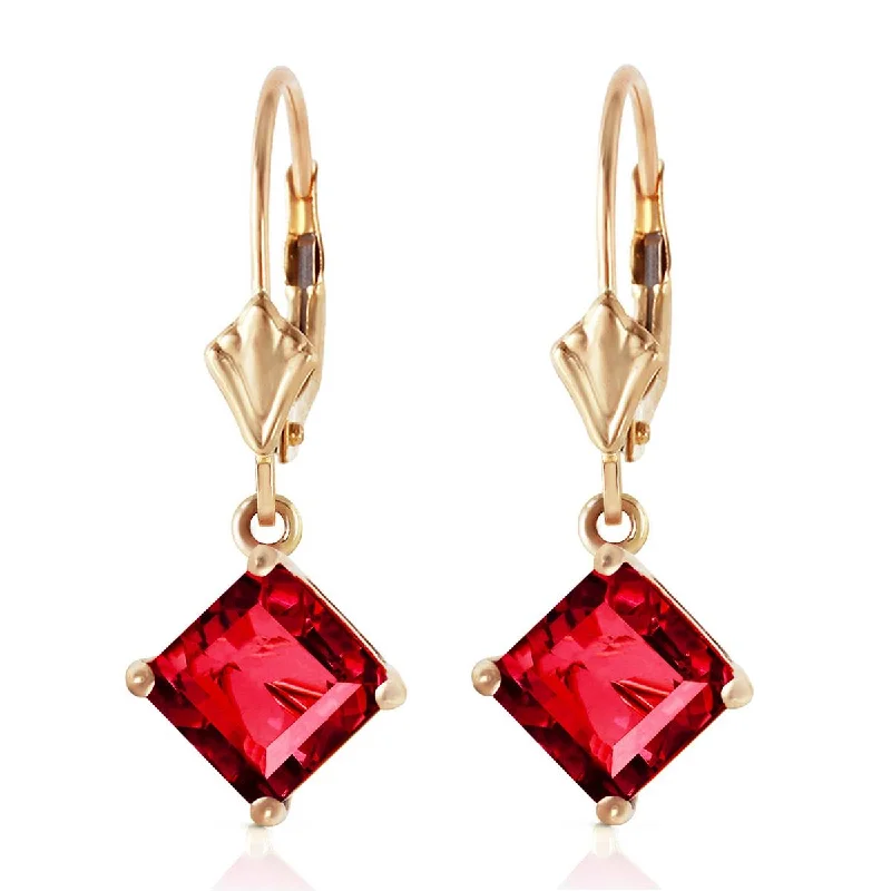 Tin cast earrings-2.9 Carat 14K Solid Yellow Gold Never Square Ruby Earrings