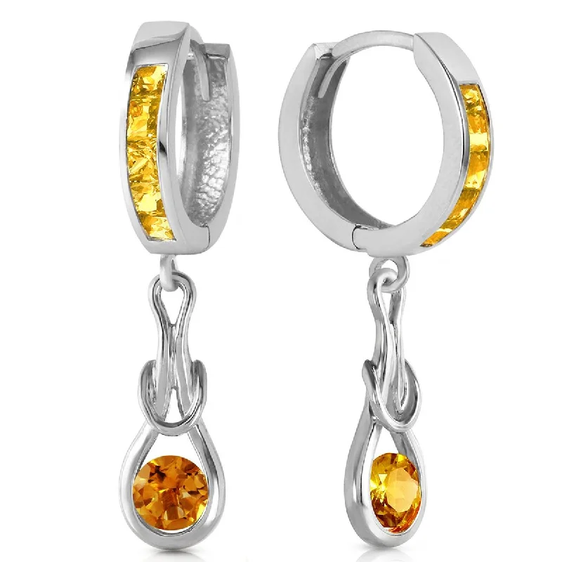 Plaid check earrings-2 Carat 14K Solid White Gold Familiarity Citrine Earrings