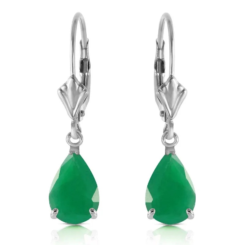 Rotating gem earrings-2 Carat 14K Solid White Gold Rivalry Emerald Earrings