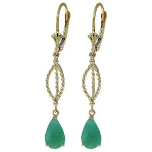 Flint speck earrings-2 Carat 14K Solid Yellow Gold Fleur De Lis Emerald Earrings