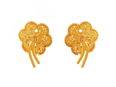 Saffron amber earrings-22k Delicate Flower Shape Gold Stud Earrings