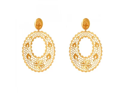 Spectral set earrings-22k Ellipse Shaped Floral Gold Earrings With Ravelled Jali Work