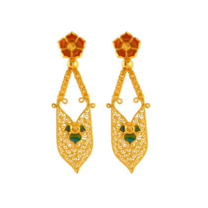 Onyx black earrings-22k Gold Drop Earring With Meenakari Floral Work