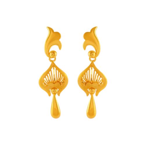 Slim bezel earrings-22k Gold Earrings In Traditional Design With Drop Detailing