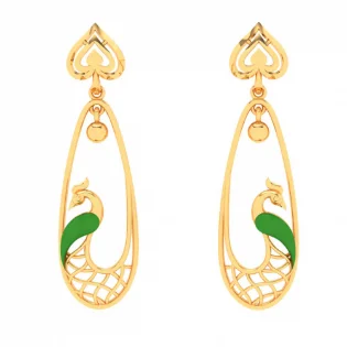 Fine swirl earrings-22k Gold Earrings With Intricately Designed Green Peacock From Mugdhaa Collection