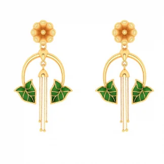 Toned hue earrings-22k Hanging Gold Earrings With Leaf & Flower Motif From Mugdhaa Collection