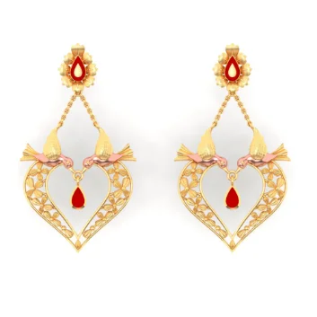 Plaited weave earrings-22k Heart Shaped Gold Earrings Design With Red Stone