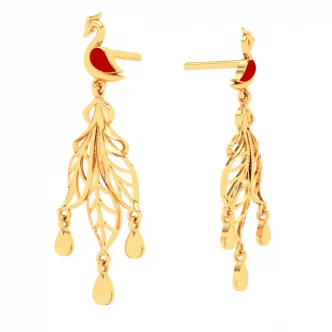 Iris flower earrings-22k Royal Peacock Shaped Gold Earrings With Red Wings From Mugdhaa Collection