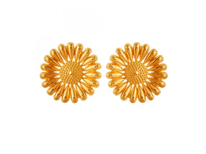 Sea sponge earrings-22k Sunflower Shaped Gold Stud Earrings