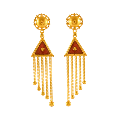 Micro stud earrings-22k Triangle Shaped Gold Earrings With Beautiful Tassel