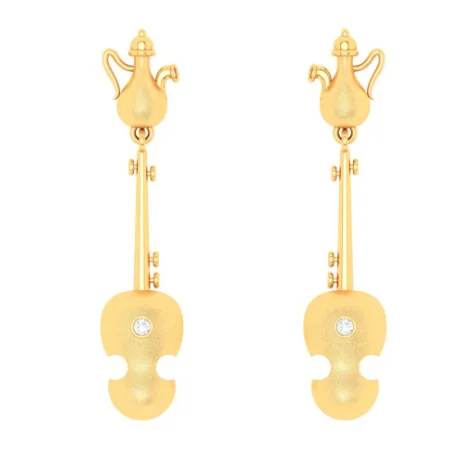 Shattered gem earrings-22KT Violin Shaped Gold Earrings From Mugdhaa Collection