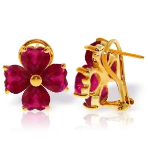 Norse knot earrings-7.2 Carat 14K Solid Yellow Gold Heart Cluster Ruby Earrings