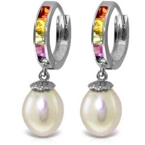 Opal glass earrings-9.3 Carat 14K Solid White Gold Color Fusion Multicolor Sapphire Earrings