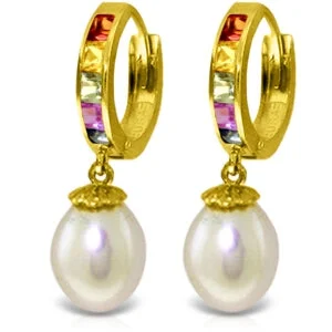 Vintage flair earrings-9.3 Carat 14K Solid Yellow Gold Fusion Sapphire Pearl Earrings