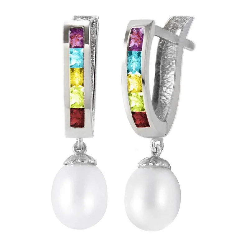 Flex hinge earrings-9 Carat 14K Solid White Gold Perfect Match Multi Gemstones Earrings