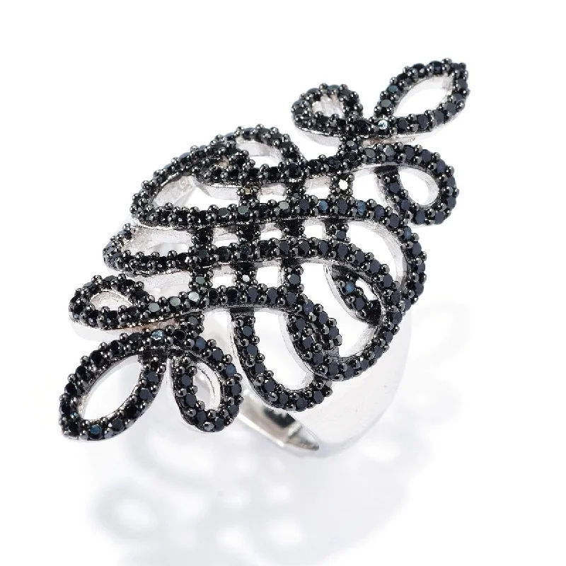 Tidal vortex ring-925 Sterling Silver Black Spinel Ring