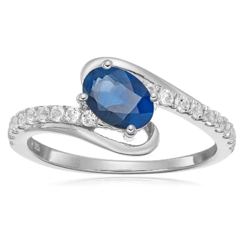 Silk strip ring-925 Sterling Silver Blue Sapphire and White Topaz Ring