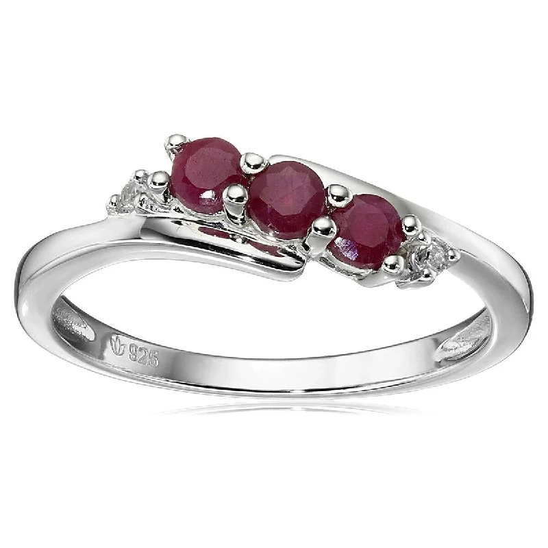 Sage leaf ring-925 Sterling Silver Indian Ruby and Created White Sapphire Ring