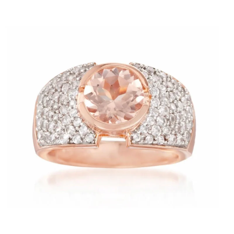 Ochre topaz ring-925 Sterling Silver Morganite and White Natural Zircon Ring