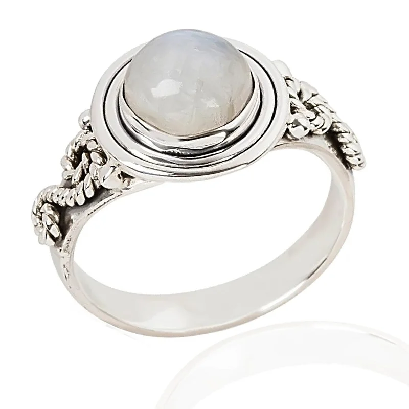 Arced rim ring-925 Sterling Silver Rainbow Moonstone Classic Ring