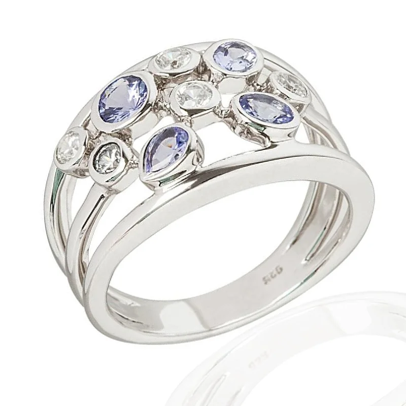 Ash husk ring-925 Sterling Silver Tanzanite And White Natural Zircon Cluster Ring