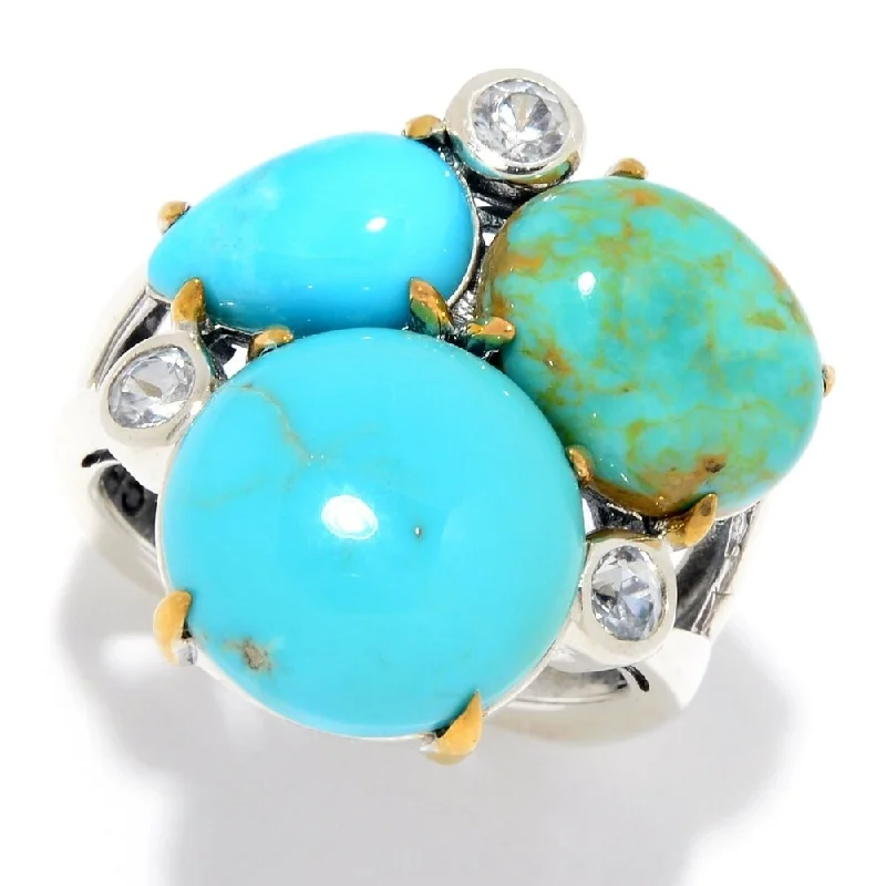 Tin cast ring-925 Sterling Silver Turquoise and White Natural Zircon Ring