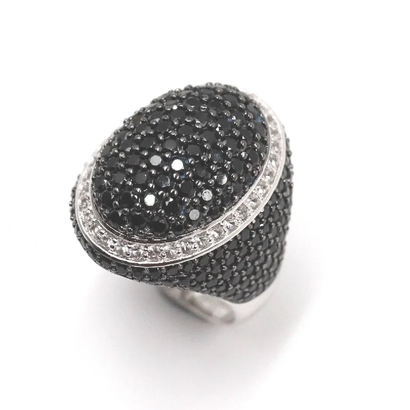 Toned hue ring-925 Sterling Silver White Topaz and Black Spinel Ring