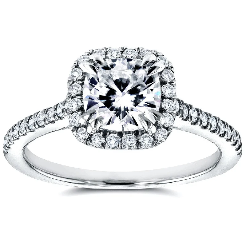 Shining spark ring-Annello by Kobelli 14k White Gold 1 2/5ct TGW Forever One Moissanite and Diamond Halo Cathedral Engagement Ring