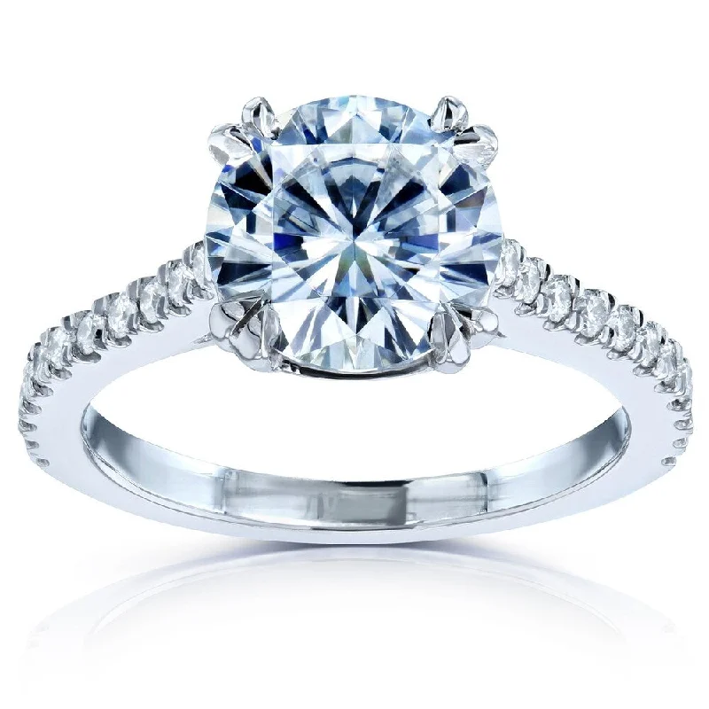 Pentagon gem ring-Annello by Kobelli 14k White Gold 2 1/5ct TGW Round Forever One Moissanite and Diamond Halo Engagement Ring (DEF/VS, GH/I)