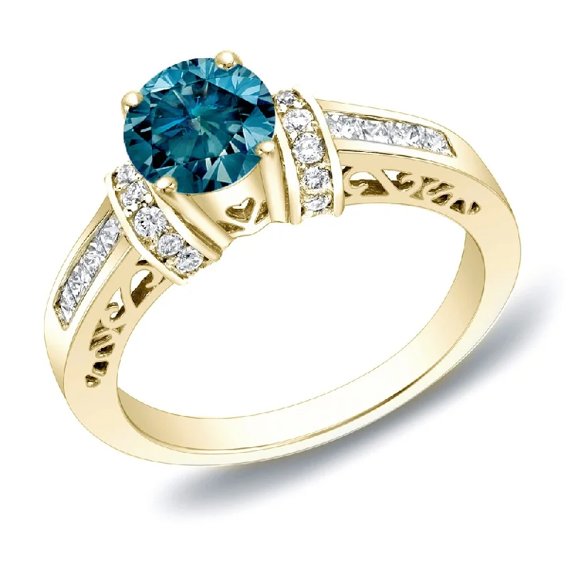 Copper relic ring-Auriya 1 1/4ctw Round Blue Diamond Engagement Ring with Heart Cut-Out 14k Gold