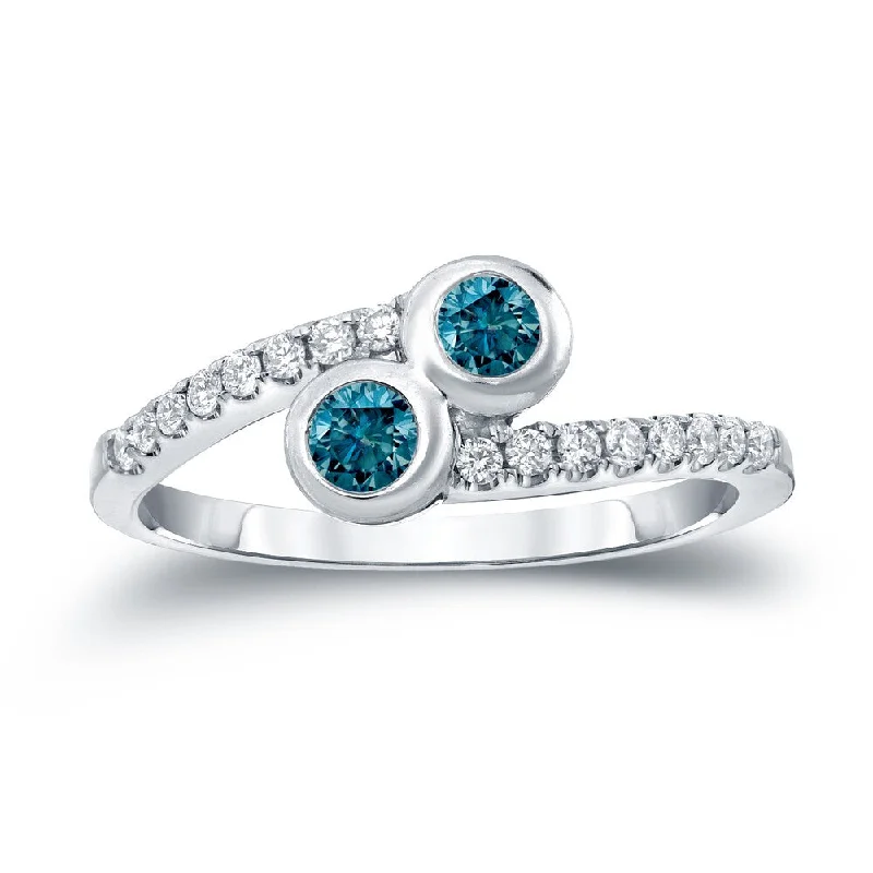 Wool band ring-Auriya 14k Gold 1/2ct TDW Round 2-Stone Blue Diamond Engagement Ring (H-I, SI2-SI3)