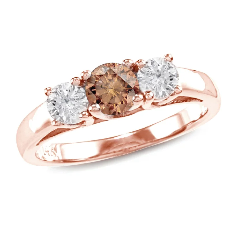 Satin emerald ring-Auriya 1ctw 3 Stone Brown Diamond Engagement Ring 14k Rose Gold