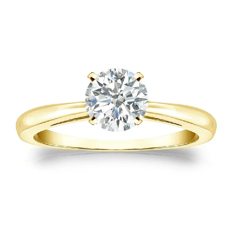 Slim bezel ring-Auriya 3/4ctw Round Solitaire Diamond Engagement Ring 14k Gold