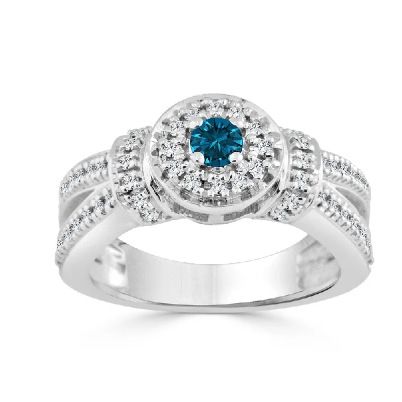 Gill ridge ring-Auriya Contemporary 1/2ctw Halo Blue Diamond Engagement Ring 14K Gold