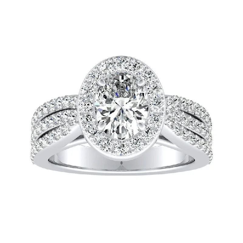 Angled rim ring-Auriya Platinum 1 3/4ctw Triple Oval Halo Diamond Engagement Ring (I-J, I1-I2)