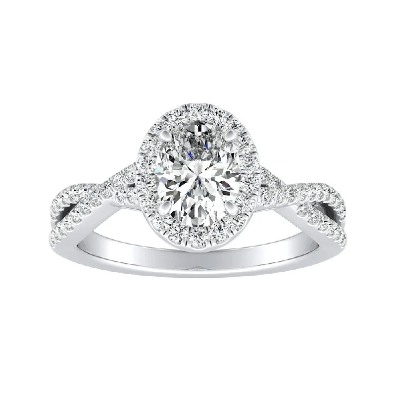 Willow wood ring-Auriya Platinum Twisted Oval-cut 5/8ctw Halo Diamond Engagement Ring (I-J, I1-I2)