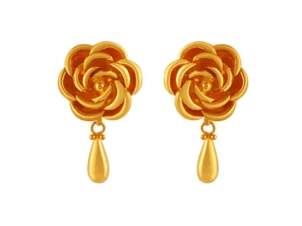 Polished gem earrings-Beautiful 22k Yellow Shape Gold Earrings With A Tear Drop Detail