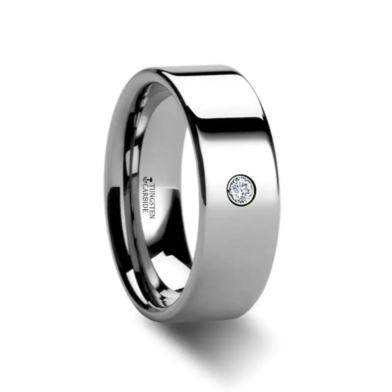 Smooth stone ring-BRISTOL Flat Polished Tungsten Diamond Ring - 6mm