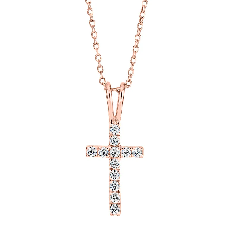 Fourteen-drop necklace-Cross pendant in 10 carat rose gold