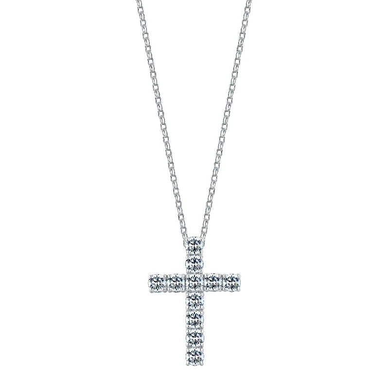 Maple nut necklace-Cross pendant with 1.21 carats* of diamond simulants in 10 carat white gold