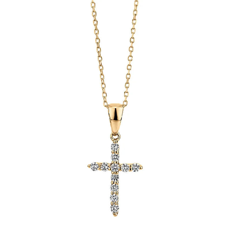 Nickel chain necklace-Cross pendant with diamond simulants in 10 carat yellow gold