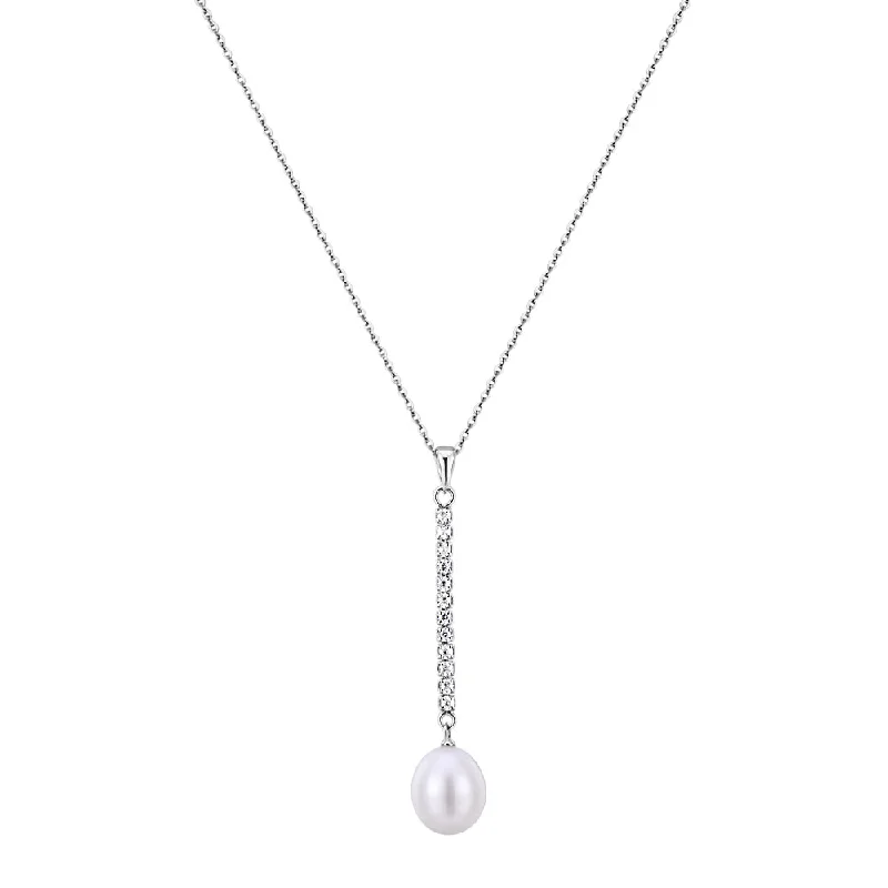 Bunched stone necklace-Cultured freshwater pearl drop necklace in sterling silver