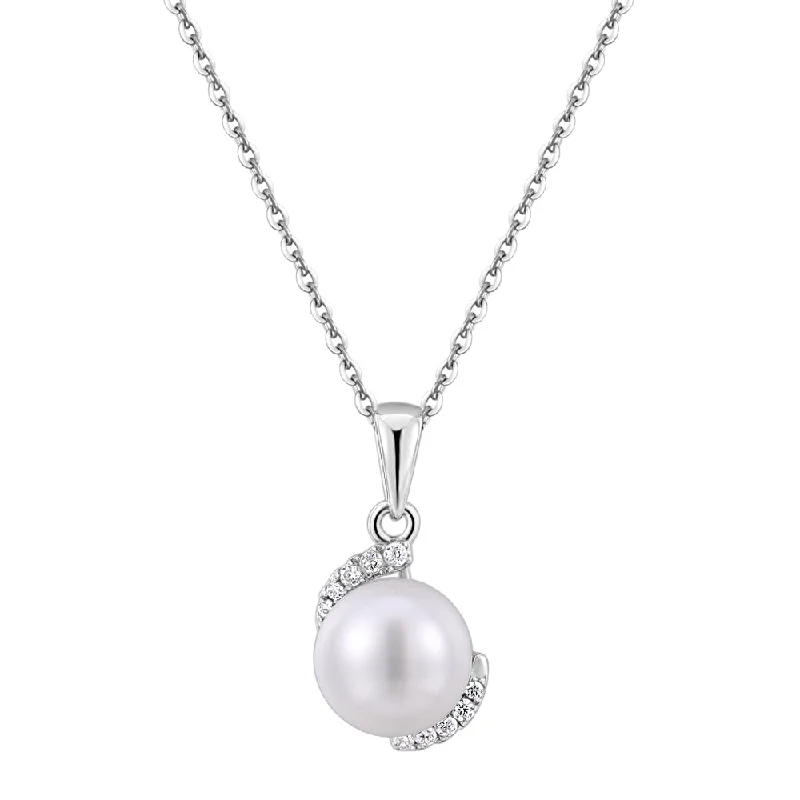 Carved groove necklace-Cultured freshwater pearl necklace in sterling silver