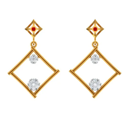 Rotating gem earrings-Dazzling Diamond Embedded Triangle 22k Women's Gold Earrings